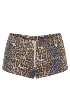 PrettyLittleThing Printed Twill Micro Hotpants Leopard