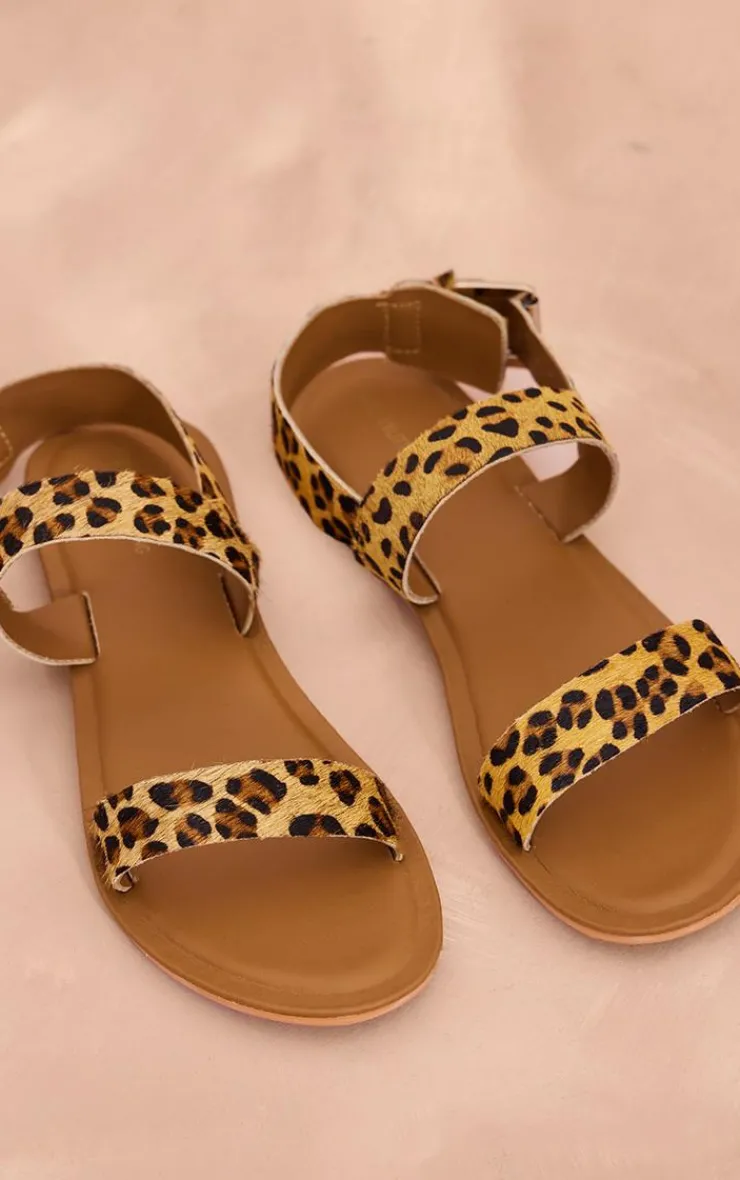 PrettyLittleThing Flat Sandals*Real Leather Pony Hair Double Strap Flat Sandals