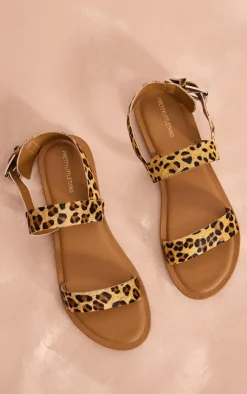 PrettyLittleThing Flat Sandals*Real Leather Pony Hair Double Strap Flat Sandals