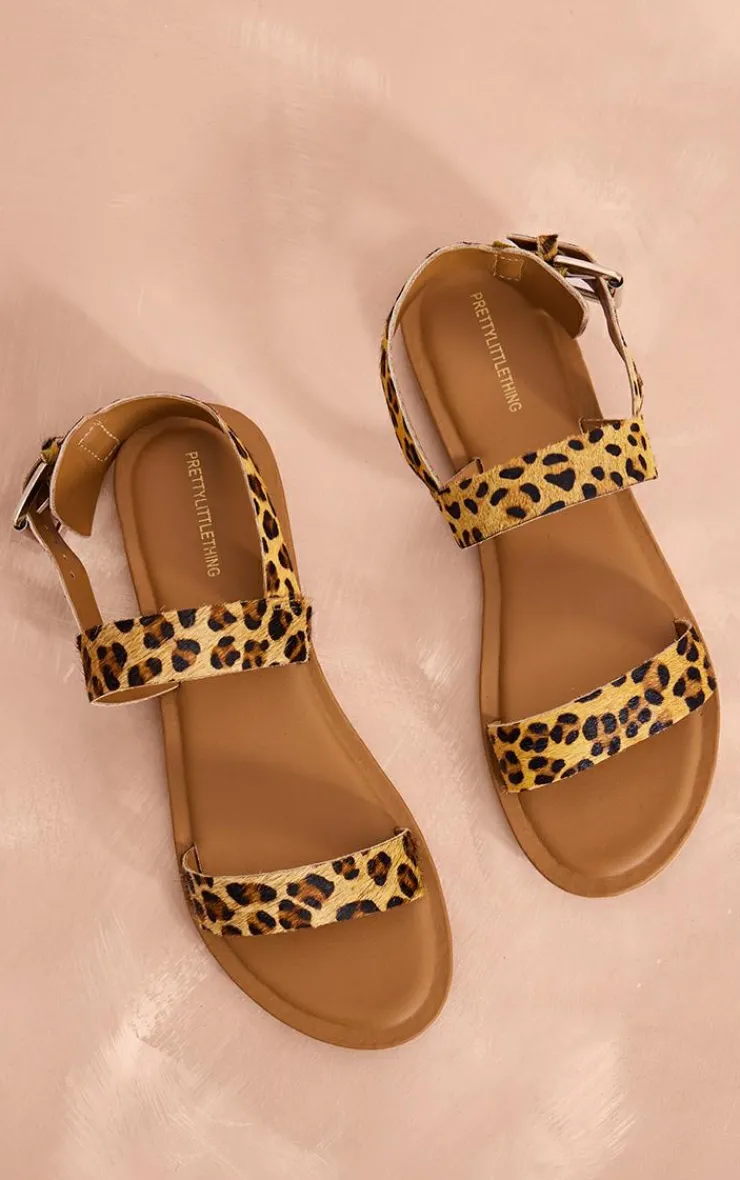 PrettyLittleThing Flat Sandals*Real Leather Pony Hair Double Strap Flat Sandals
