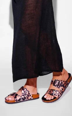PrettyLittleThing Flat Sandals*Satin Round Toe Double Buckle Flat Sandals
