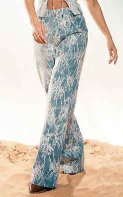 Hot PrettyLittleThing Lace Pant Light Blue Acid Wash