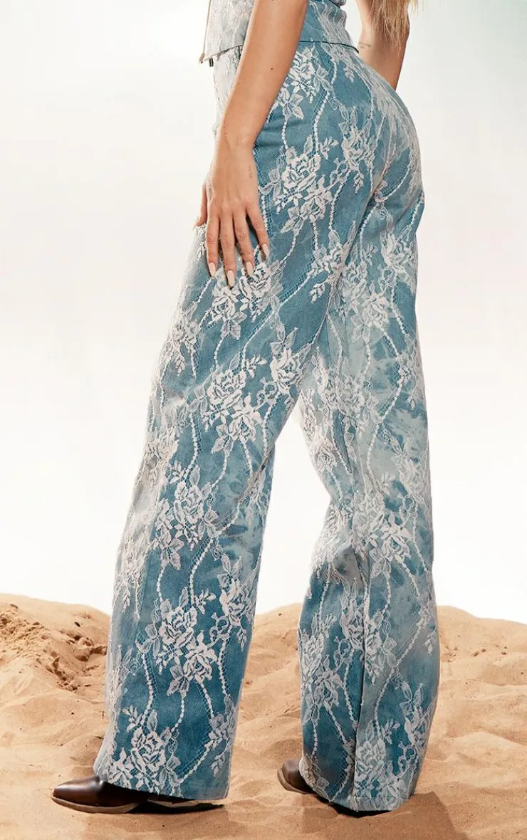 Hot PrettyLittleThing Lace Pant Light Blue Acid Wash