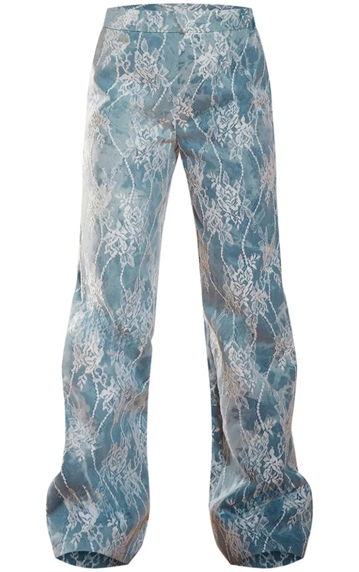 Hot PrettyLittleThing Lace Pant Light Blue Acid Wash