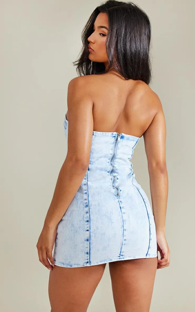 Seam Detail Strapless Denim Mini Dress-PrettyLittleThing Online