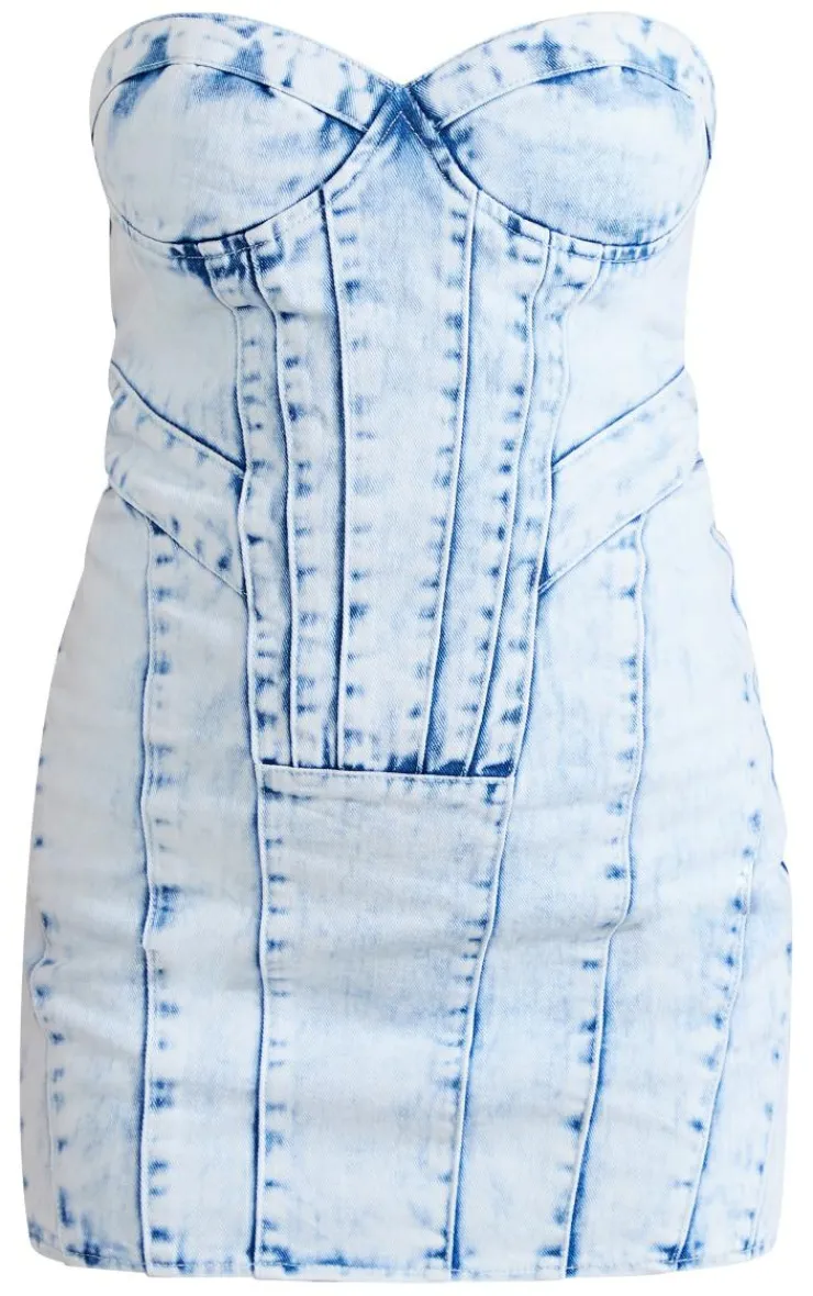 Seam Detail Strapless Denim Mini Dress-PrettyLittleThing Online
