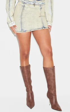 Online PrettyLittleThing Seam Detail Denim Mini Skirt Light Blue Acid Wash