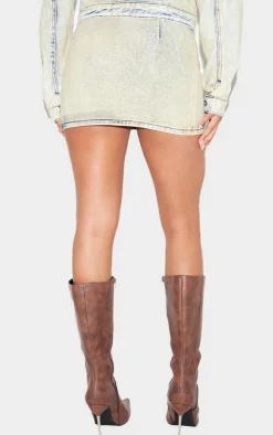 Online PrettyLittleThing Seam Detail Denim Mini Skirt Light Blue Acid Wash