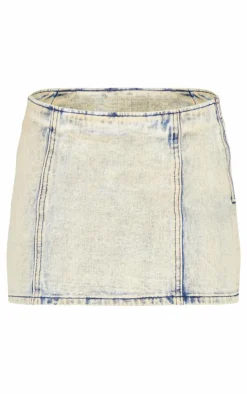 Online PrettyLittleThing Seam Detail Denim Mini Skirt Light Blue Acid Wash