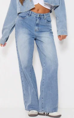Discount PrettyLittleThing Chiffon Heart Pocket Detail Wide Leg Jean Light Blue