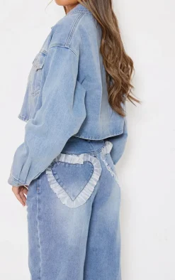 Discount PrettyLittleThing Chiffon Heart Pocket Detail Wide Leg Jean Light Blue