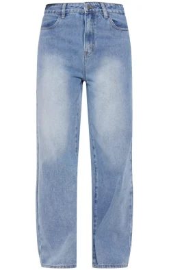 Discount PrettyLittleThing Chiffon Heart Pocket Detail Wide Leg Jean Light Blue