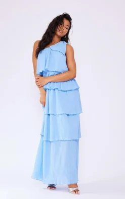 Crinkle One Shoulder Tiered Maxi Dress-PrettyLittleThing