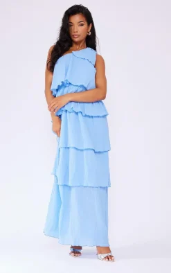 Crinkle One Shoulder Tiered Maxi Dress-PrettyLittleThing