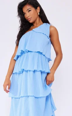Crinkle One Shoulder Tiered Maxi Dress-PrettyLittleThing