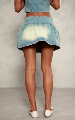 Clearance PrettyLittleThing Detail Bows Denim Mini Skirt Light Blue