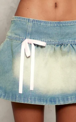 Clearance PrettyLittleThing Detail Bows Denim Mini Skirt Light Blue