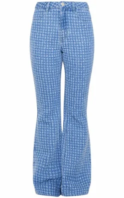 Outlet PrettyLittleThing Distressed Stripe Denim Flare Jeans Light Blue