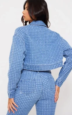 Hot PrettyLittleThing Distressed Stripe Denim Jacket Light Blue