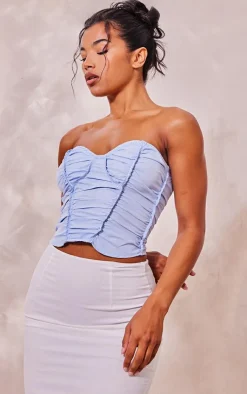 PrettyLittleThing Corsets*Exposed Seam Stitch Detail Woven Pleated Crop Corset Top