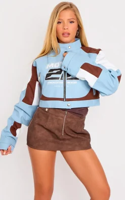 PrettyLittleThing Faux Leather Jackets*Faux Leather Graphic Front Cropped Biker Jacket