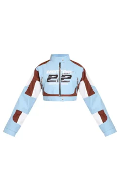 PrettyLittleThing Faux Leather Jackets*Faux Leather Graphic Front Cropped Biker Jacket