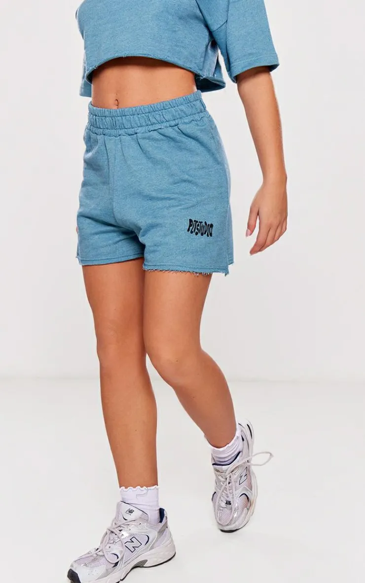 Best PrettyLittleThing Graphic Sweat Shorts Light Blue