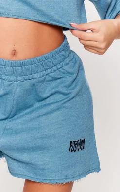 Best PrettyLittleThing Graphic Sweat Shorts Light Blue