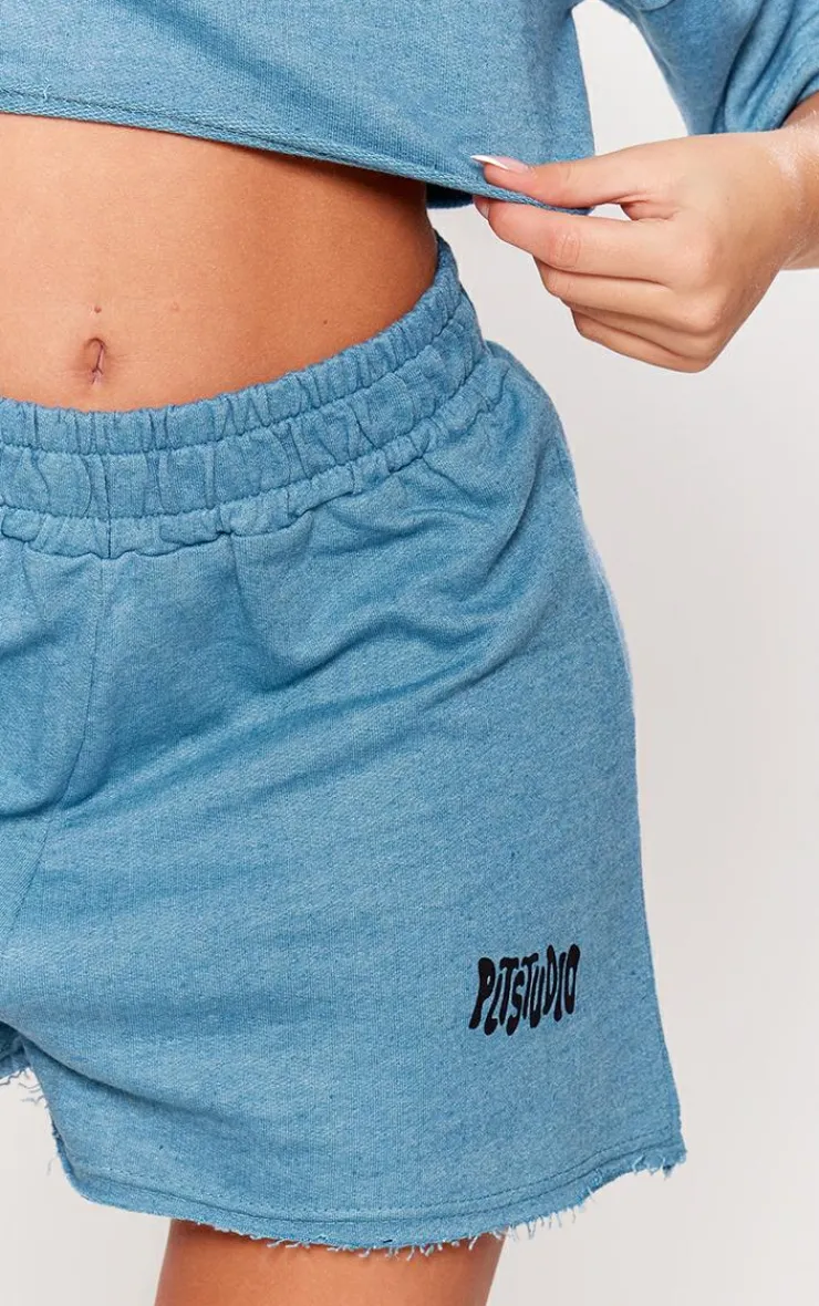 Best PrettyLittleThing Graphic Sweat Shorts Light Blue