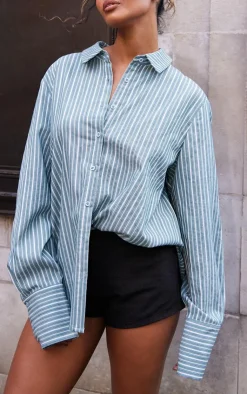 PrettyLittleThing Shirts*Oversized Pinstripe Cuff Shirt