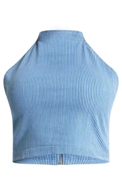 Light Blue Pinstripe Halterneck Denim Top