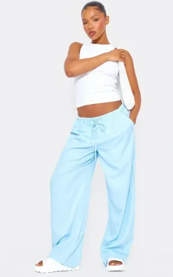 Light Blue Pinstripe Woven Drawstring Waist Low Rise Relaxed Pants