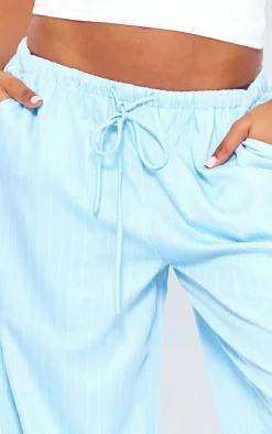 Light Blue Pinstripe Woven Drawstring Waist Low Rise Relaxed Pants