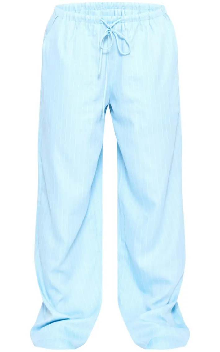 Light Blue Pinstripe Woven Drawstring Waist Low Rise Relaxed Pants