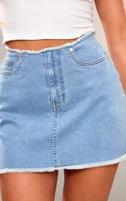 Light Blue Raw Hem Basic Denim Mini Skirt