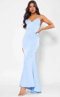 Satin V Neck Maxi Dress-PrettyLittleThing Hot