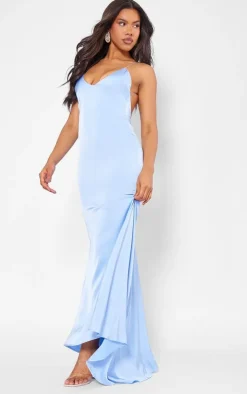Satin V Neck Maxi Dress-PrettyLittleThing Hot