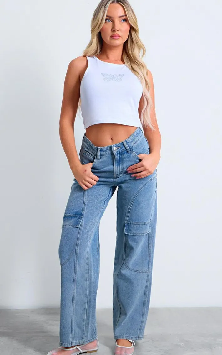 Light Blue Seam Detail Straight Leg Jean