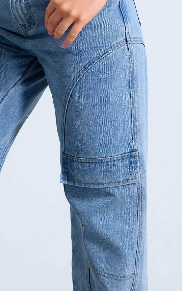 Light Blue Seam Detail Straight Leg Jean