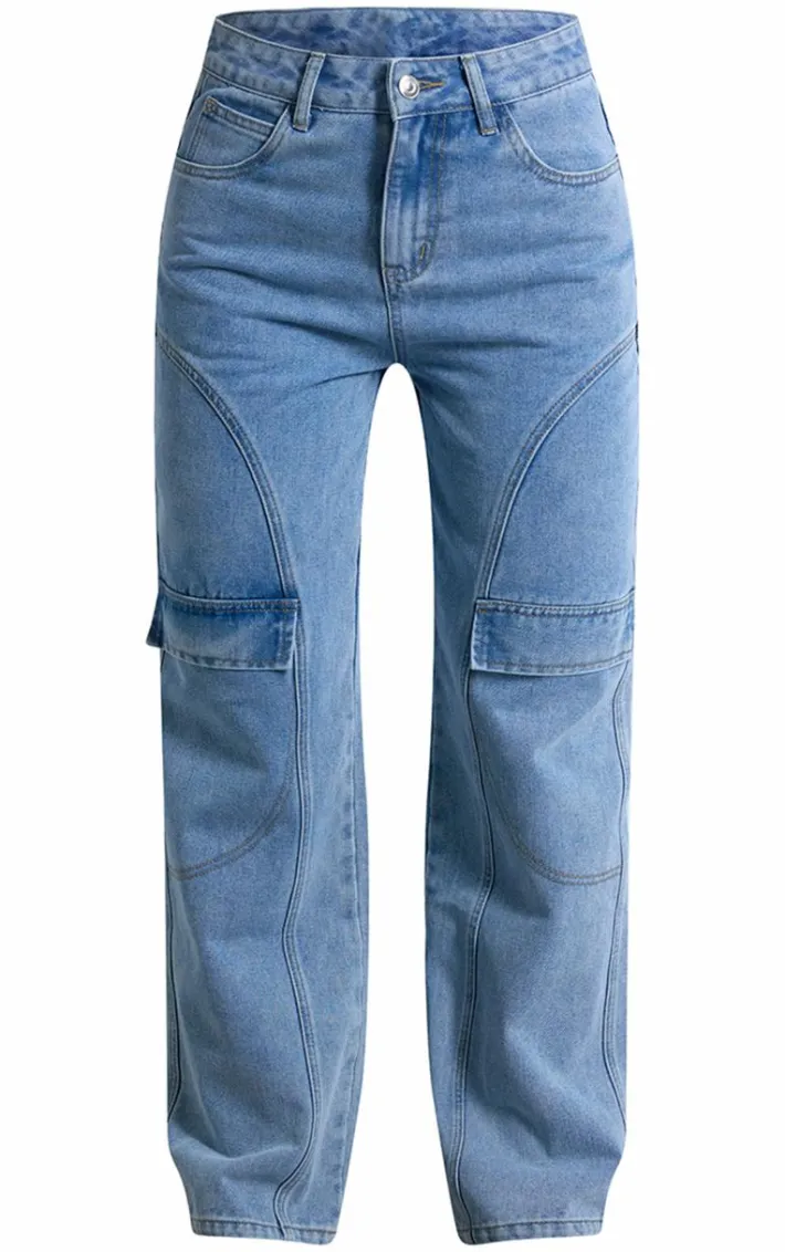 Light Blue Seam Detail Straight Leg Jean