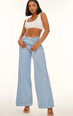 Light Blue Seam Detail Wide Leg Denim Jean