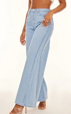 Light Blue Seam Detail Wide Leg Denim Jean