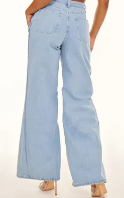 Light Blue Seam Detail Wide Leg Denim Jean