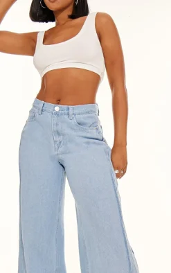 Light Blue Seam Detail Wide Leg Denim Jean