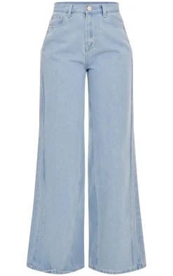Light Blue Seam Detail Wide Leg Denim Jean