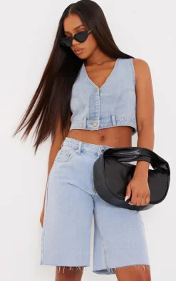Online PrettyLittleThing Upside Down Jean Denim Vest Light Blue