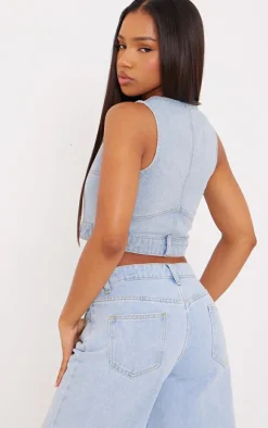 Online PrettyLittleThing Upside Down Jean Denim Vest Light Blue