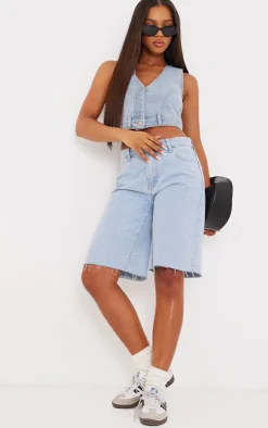 Online PrettyLittleThing Upside Down Jean Denim Vest Light Blue