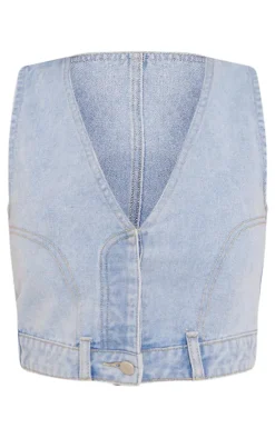 Online PrettyLittleThing Upside Down Jean Denim Vest Light Blue