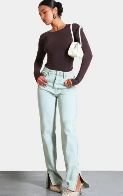 Light Blue Vintage Wash Split Hem Jeans